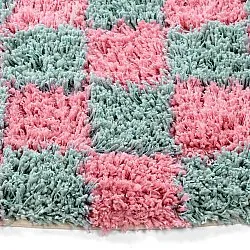Tapete redondo - Methoni Check Cotton Shaggy (azul claro/rosa claro)