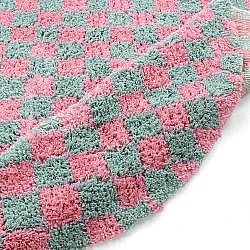 Tapete redondo - Methoni Check Cotton Shaggy (azul claro/rosa claro)