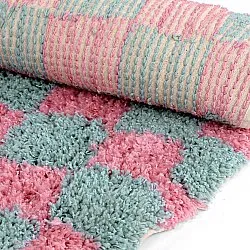 Tapete redondo - Methoni Check Cotton Shaggy (azul claro/rosa claro)