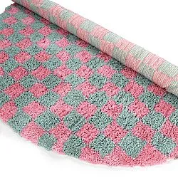Tapete redondo - Methoni Check Cotton Shaggy (azul claro/rosa claro)