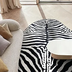 Tapete Wilton redondo com borda ondulada - Zebra (preto/branco)