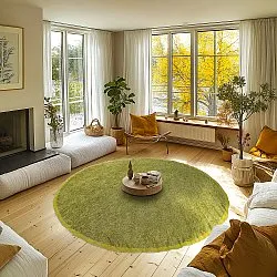 Tapete redondo - Celina Natural Cotton Shaggy (verde/amarelo)