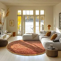 Tapete redondo - Celina Natural Cotton Shaggy (vermelho)