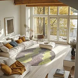 Tapete redondo - Amira Natural Cotton Shaggy (taupe/amarelo)