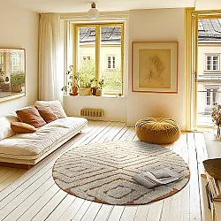 Tapete redondo - Holwell Natural Cotton Shaggy (umazano bela/rjava)