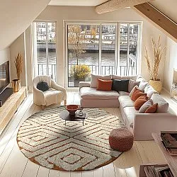 Tapete redondo - Holwell Natural Cotton Shaggy (umazano bela/rjava)