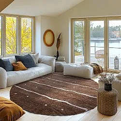 Tapete redondo - Leora Natural Cotton Shaggy (marrom/roxo)