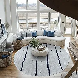 Tapete redondo - Leora Natural Cotton Shaggy (cinza/azul)