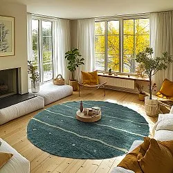 Tapete redondo - Leora Natural Cotton Shaggy (verde)