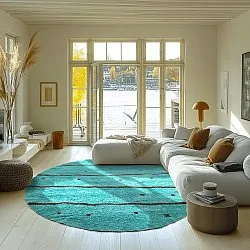 Tapete redondo - Leora Natural Cotton Shaggy (turquesa/marrom)