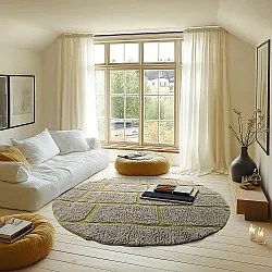 Tapete redondo - Lindley Natural Cotton Shaggy (siva/zelena)