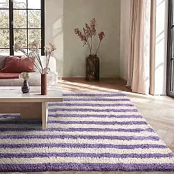Tapetes felpudos - Thira Stripe Cotton Shaggy (creme/roxo claro)