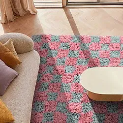 Tapetes felpudos - Methoni Check Cotton Shaggy (azul claro/rosa claro)