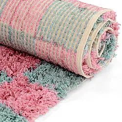 Tapetes felpudos - Methoni Check Cotton Shaggy (azul claro/rosa claro)