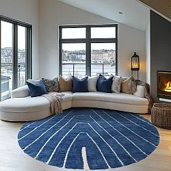 Tapete redondo - Sivia Natural Cotton Shaggy (azul)