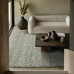 Tapete de lã - Sala Irregular Wool Bubble (verde musgo/mescla branca)