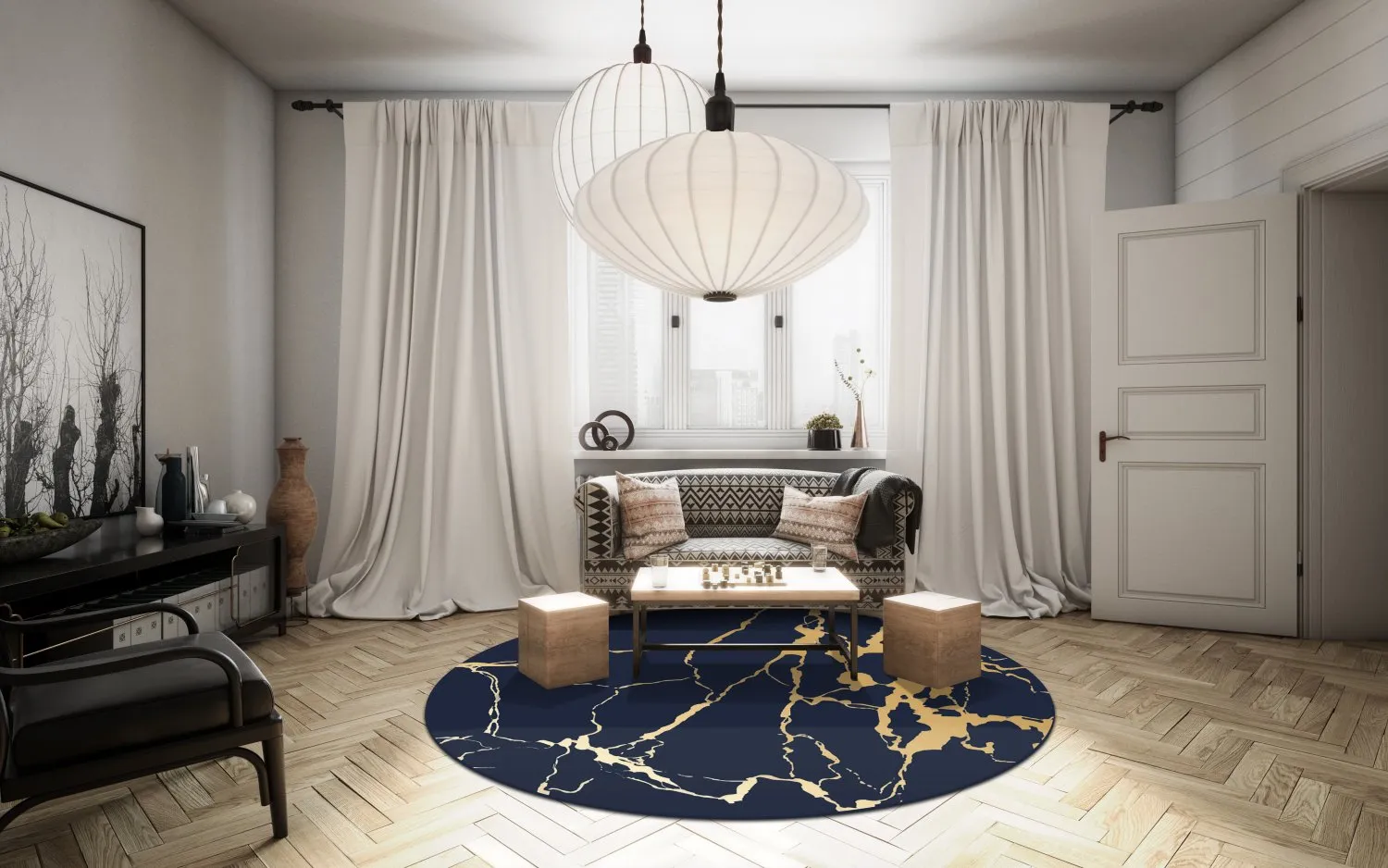 Tapete redondo - Cesina (preto/dourado)