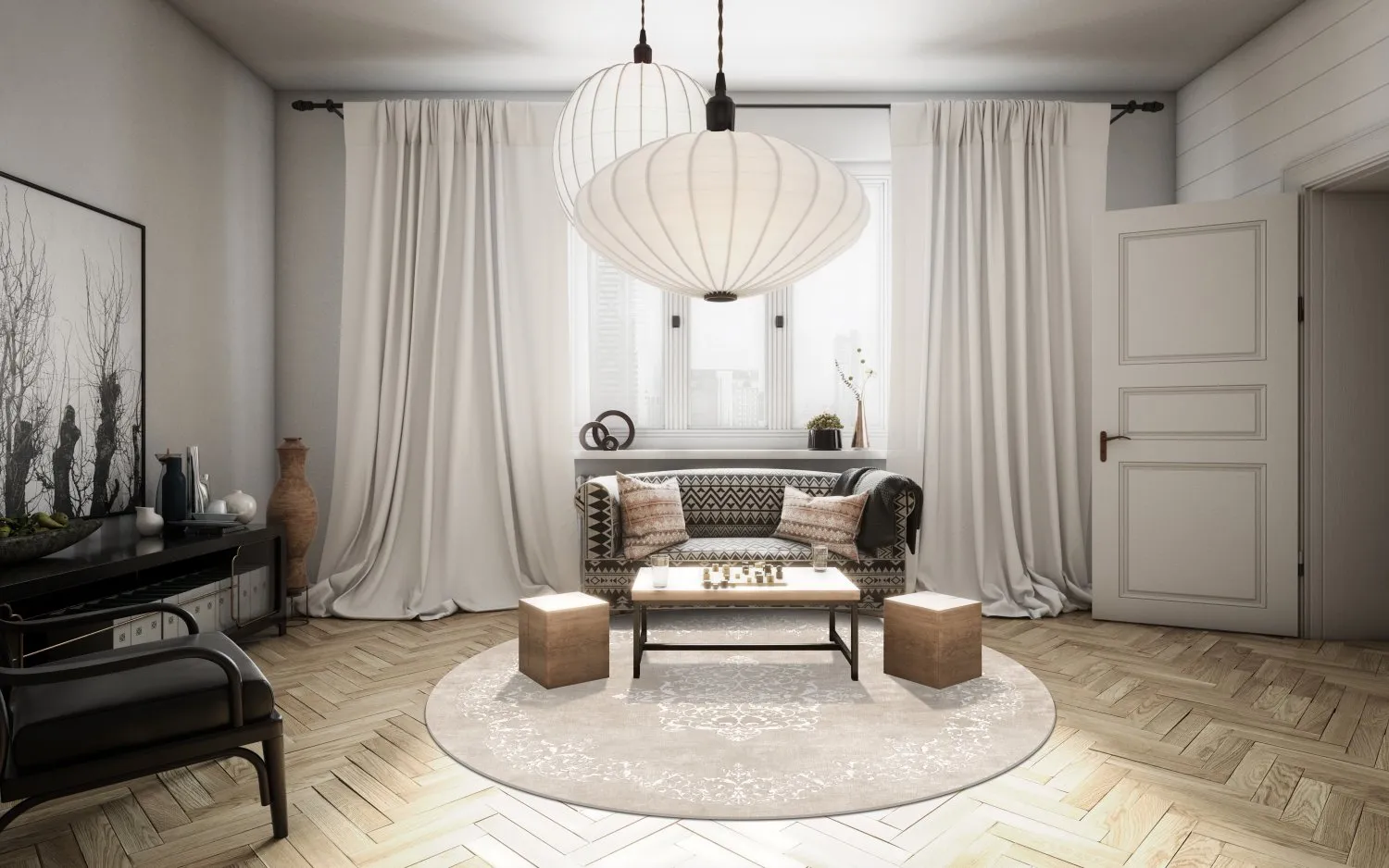 Tapete redondo - Santi (bege/branco)