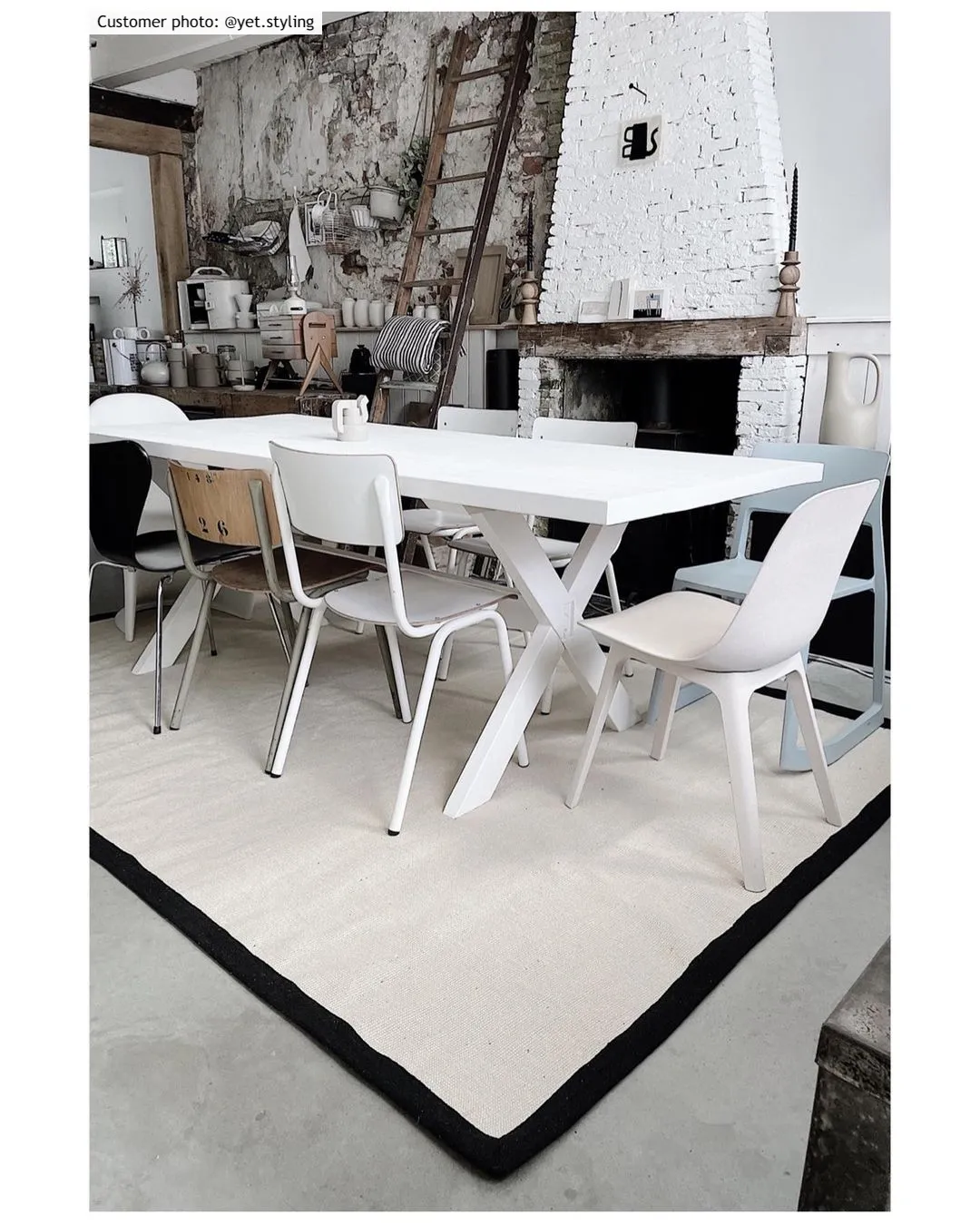 Tapete de sisal - Agave (preto/offwhite)