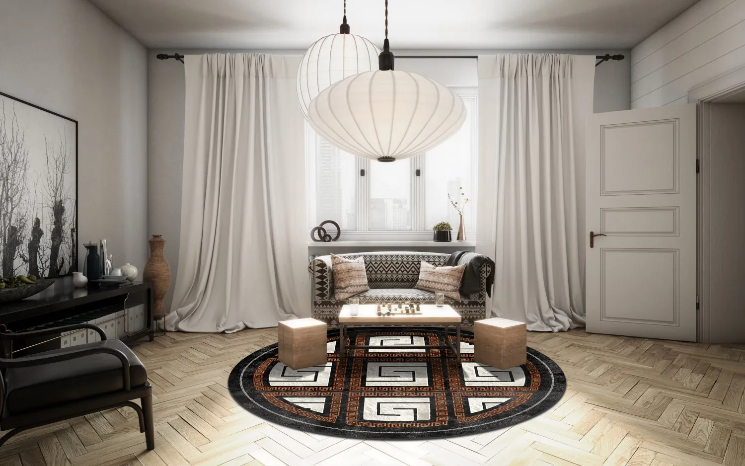 Tapete redondo - Milos (preto/branco)