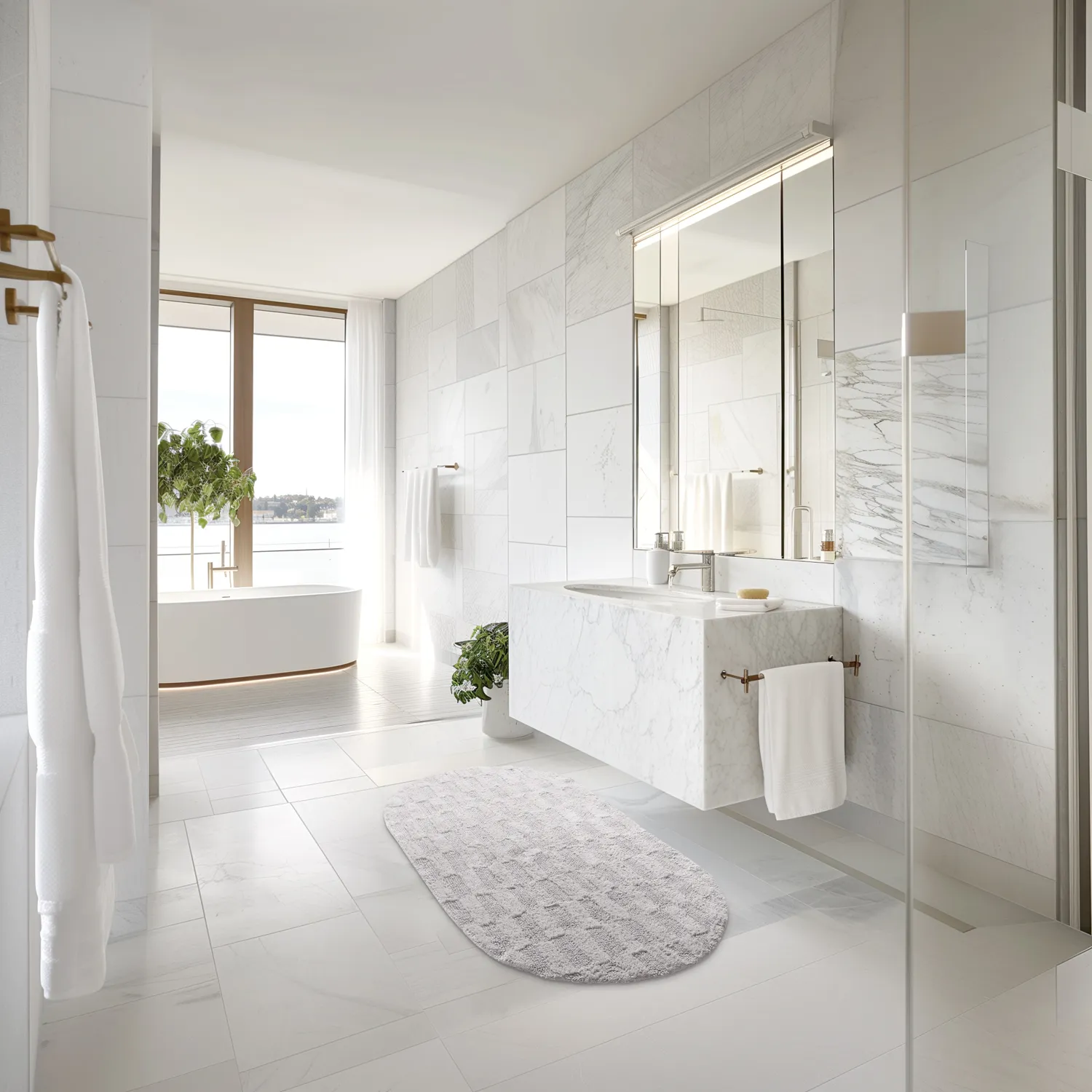 Tapete de banheiro oval - Bevin (cinza claro)