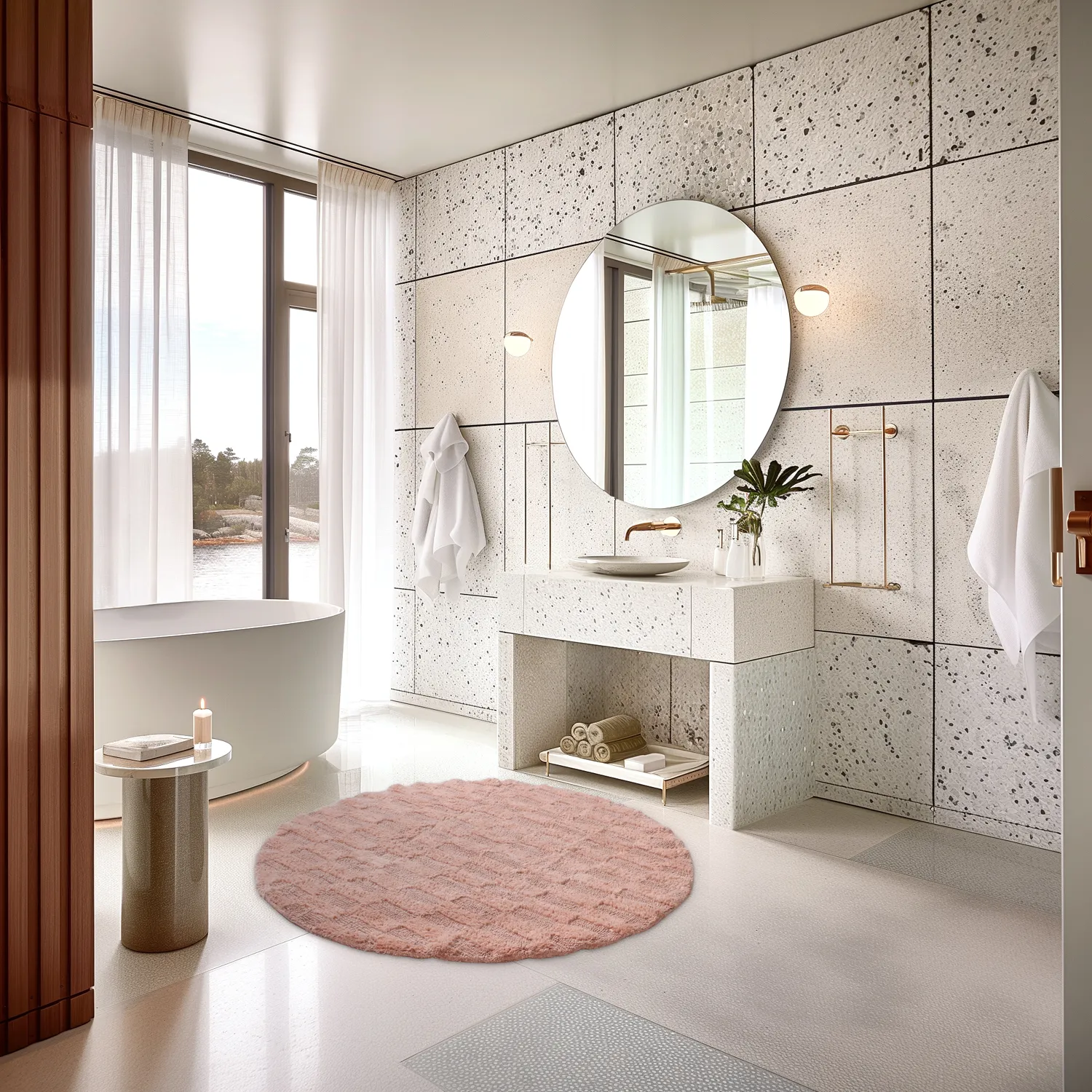 Tapete de banheiro redondo - Bevin (rosa)