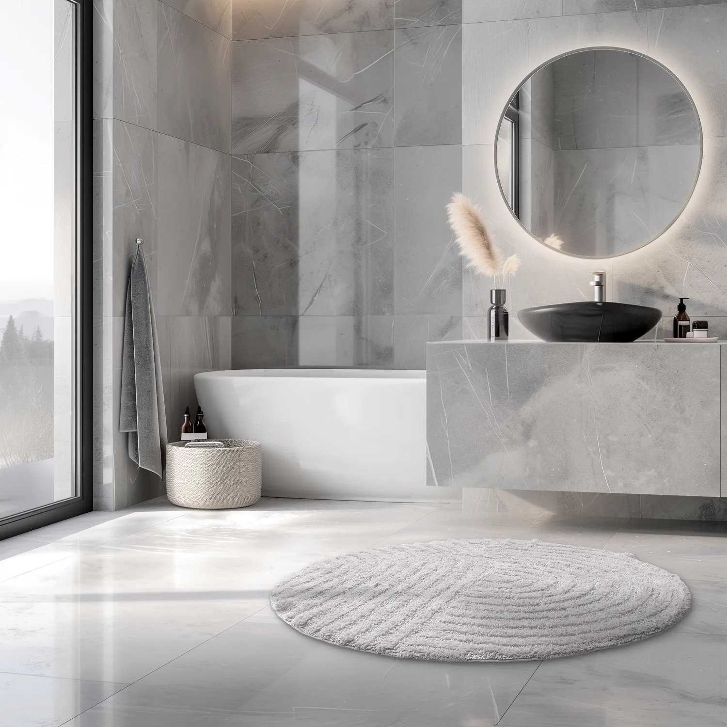 Tapete de banheiro redondo - Embla (cinza claro)