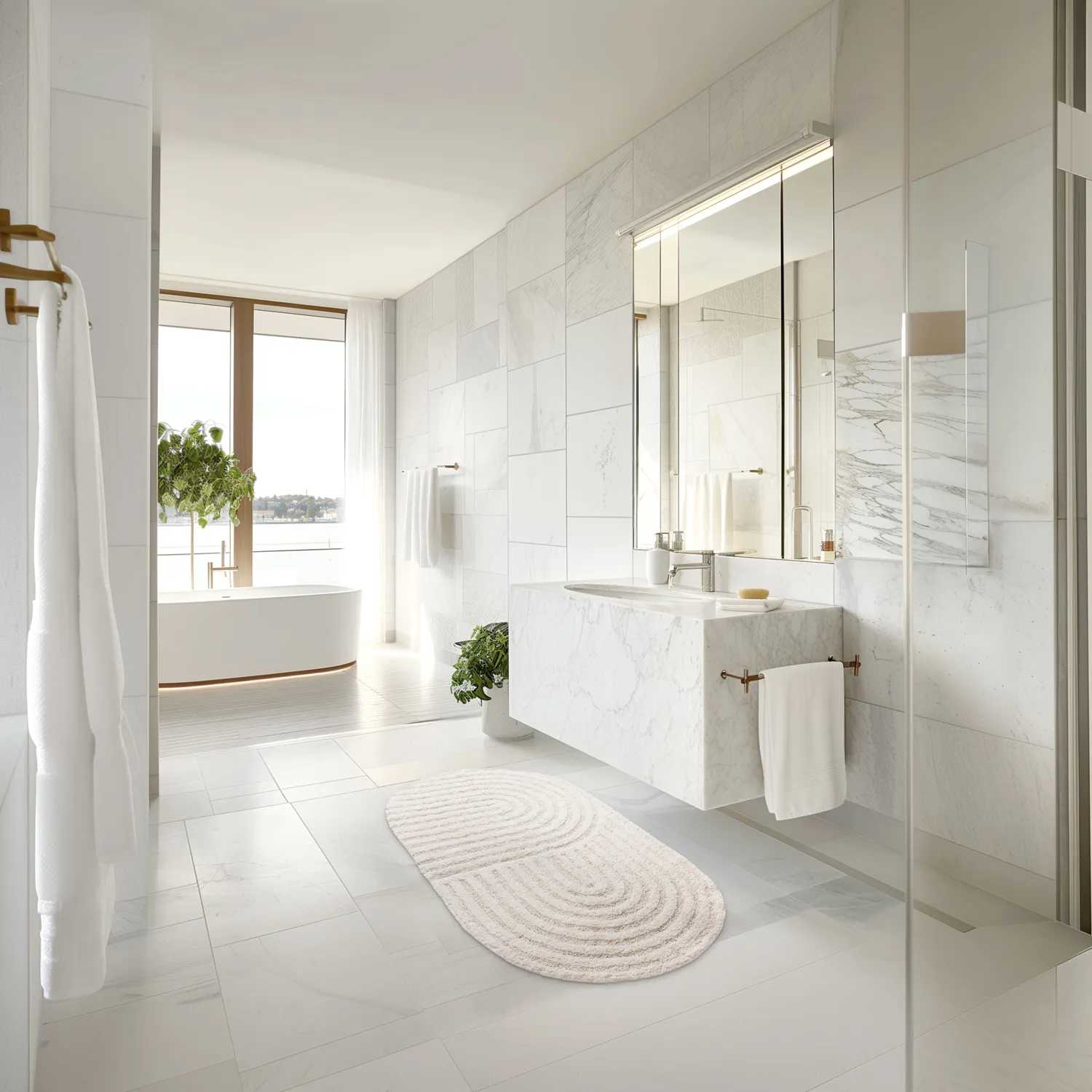 Tapete de banheiro oval - Embla (offwhite)