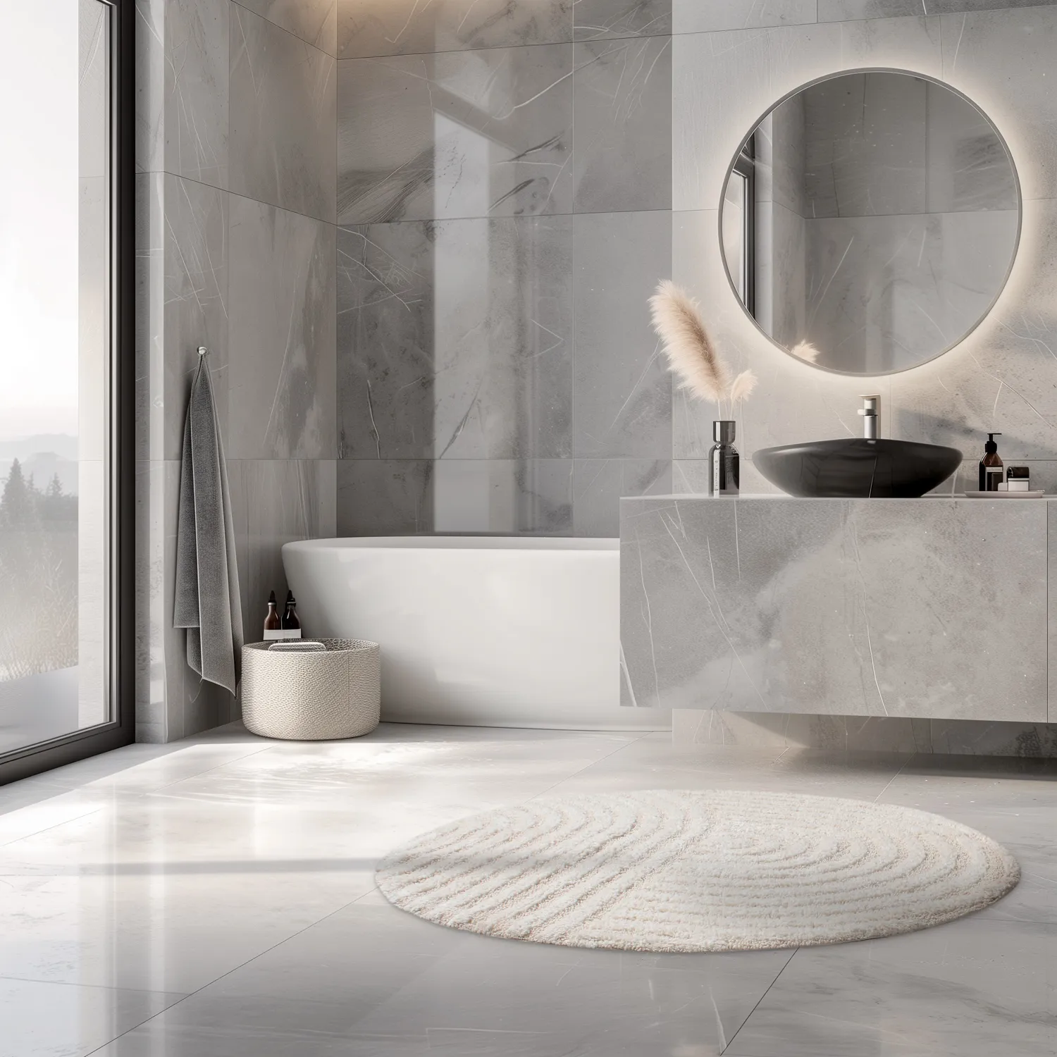 Tapete de banheiro redondo - Embla (offwhite)