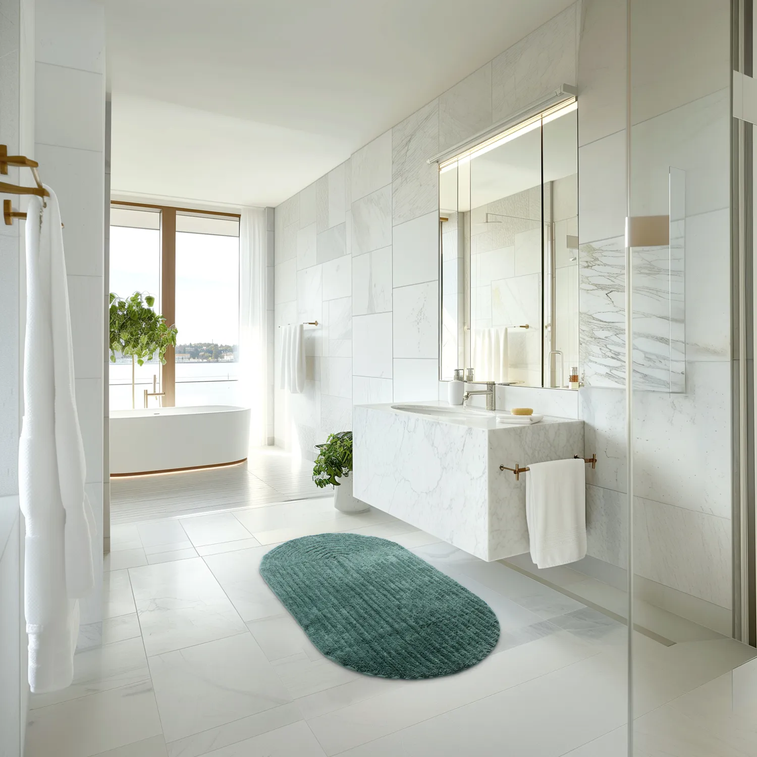 Tapete de banheiro oval - Evena (verde escuro)