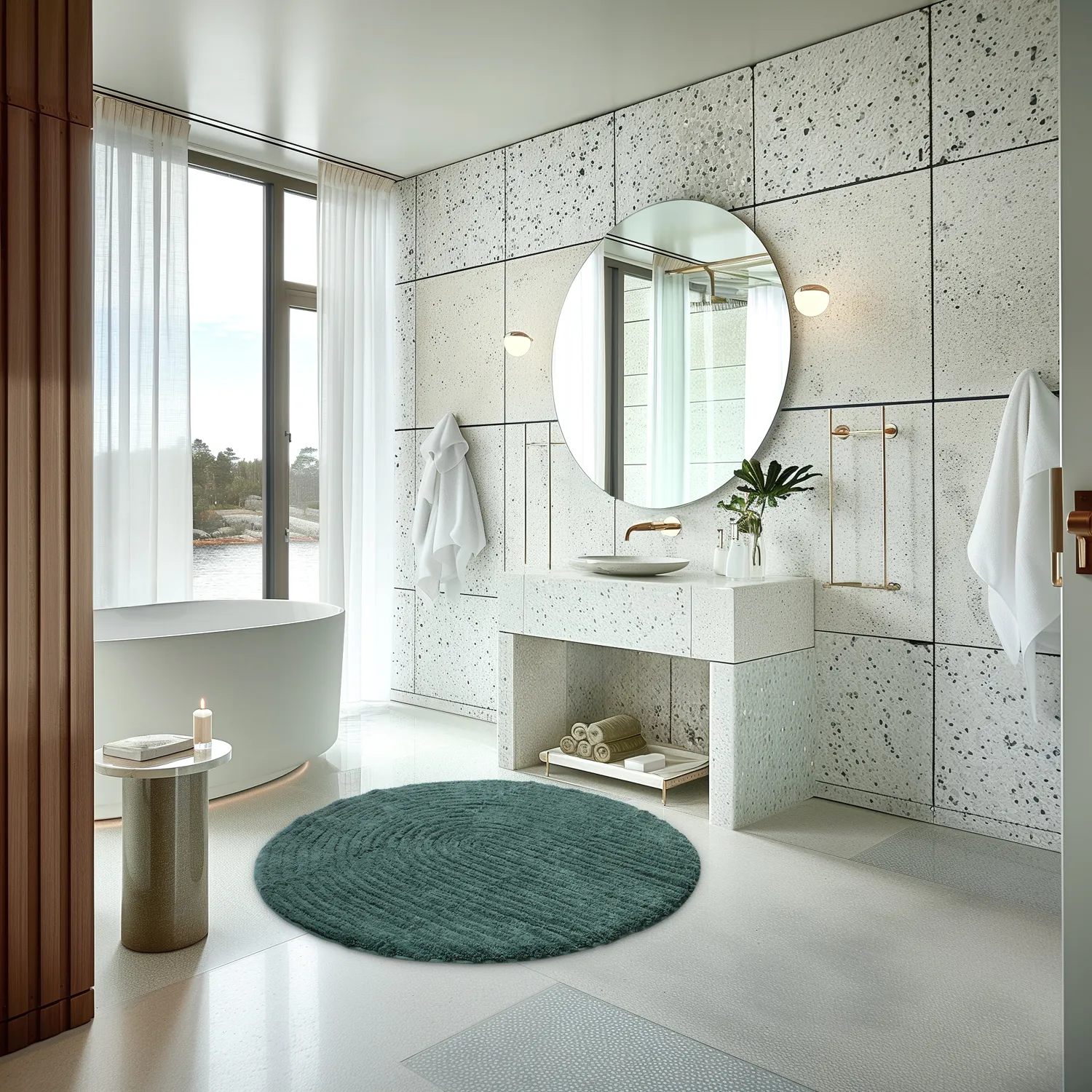 Tapete de banheiro redondo - Evena (verde escuro)