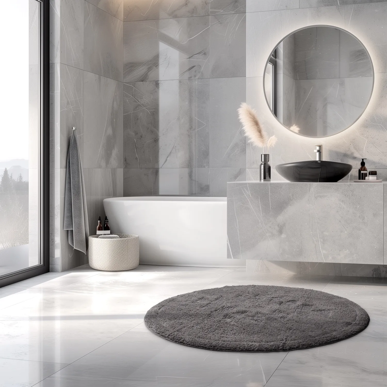 Tapete de banheiro redondo - Gertie (cinza escuro)