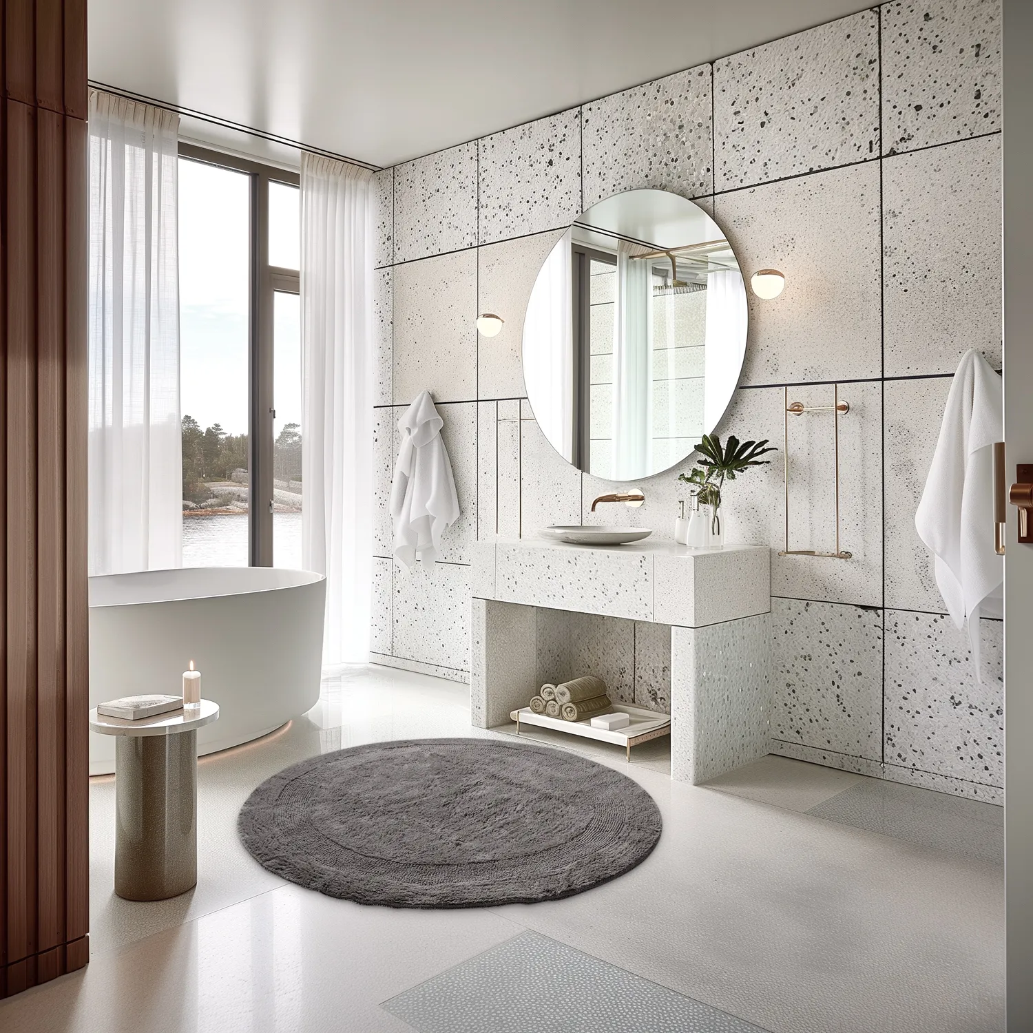 Tapete de banheiro redondo - Nila (cinza escuro)