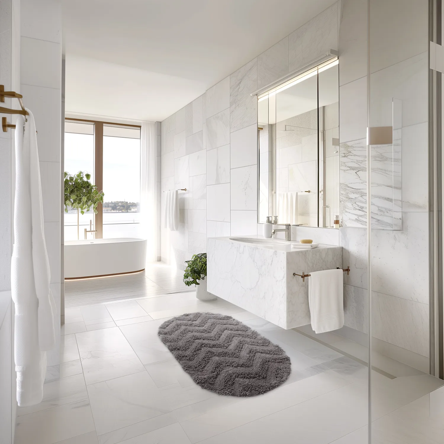 Tapete de banheiro oval - Tressa (cinza escuro)