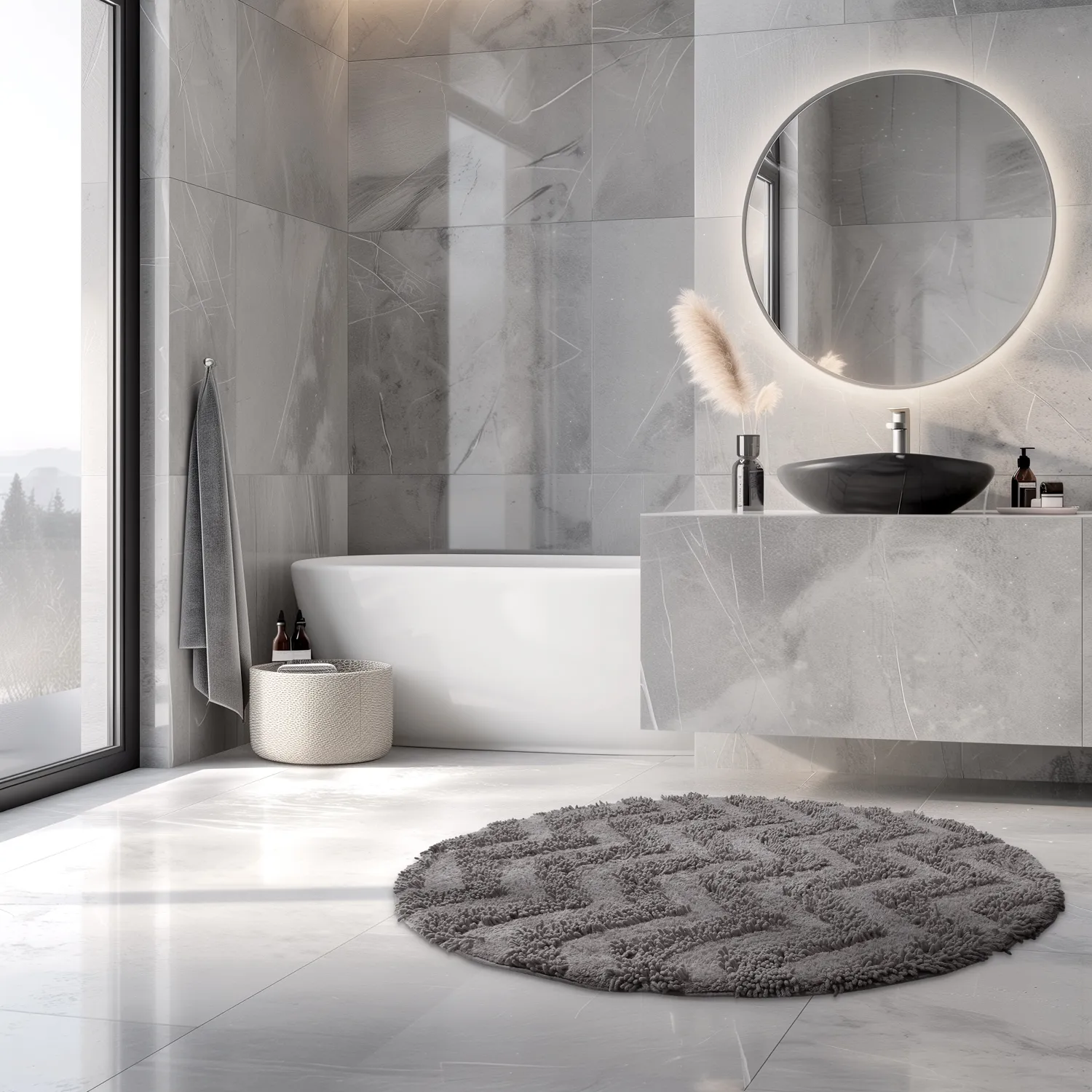Tapete de banheiro redondo - Tressa (cinza escuro)