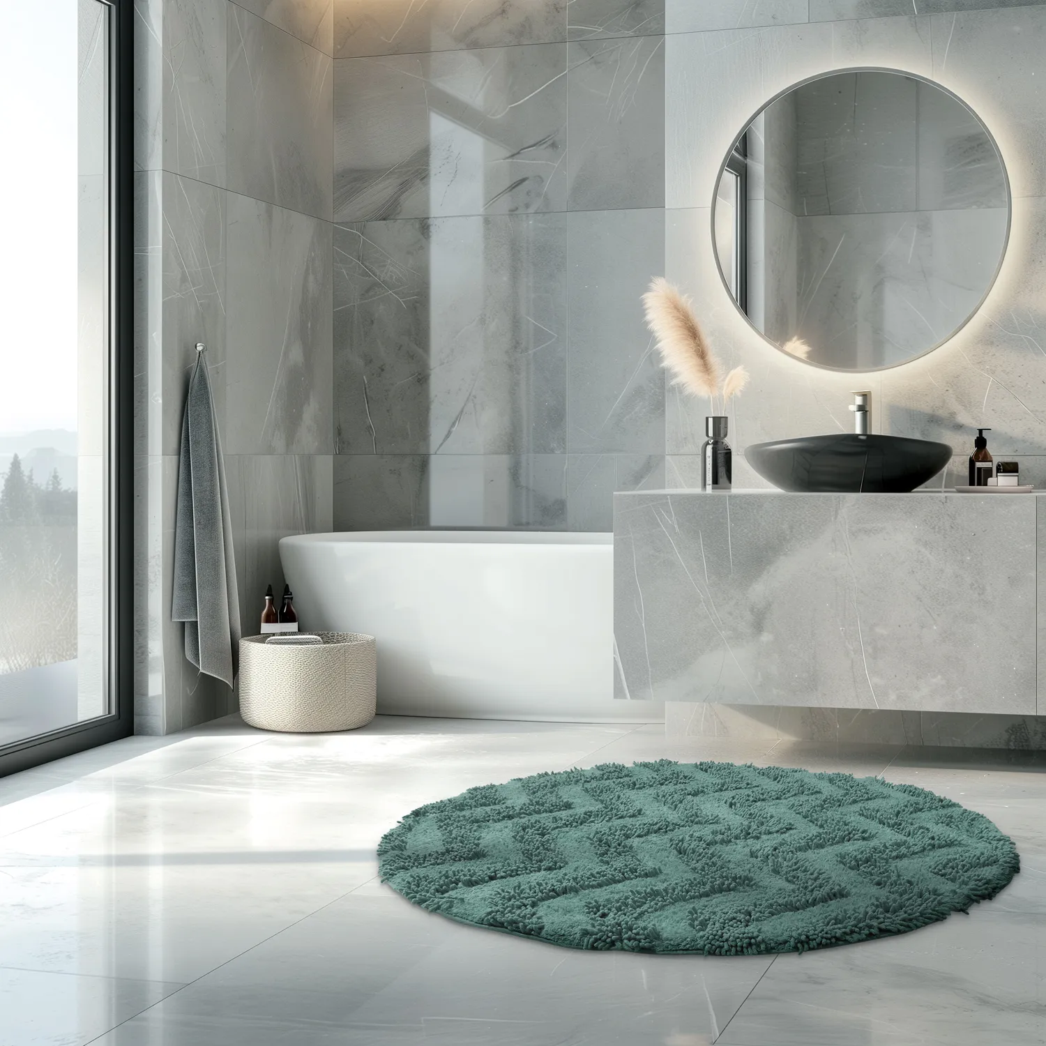 Tapete de banheiro redondo - Tressa (verde escuro)
