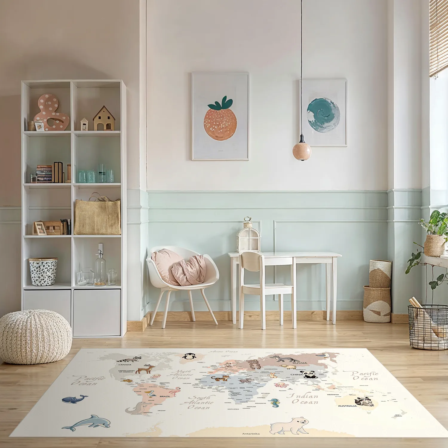 Tapete infantil - Animal Map (bege)