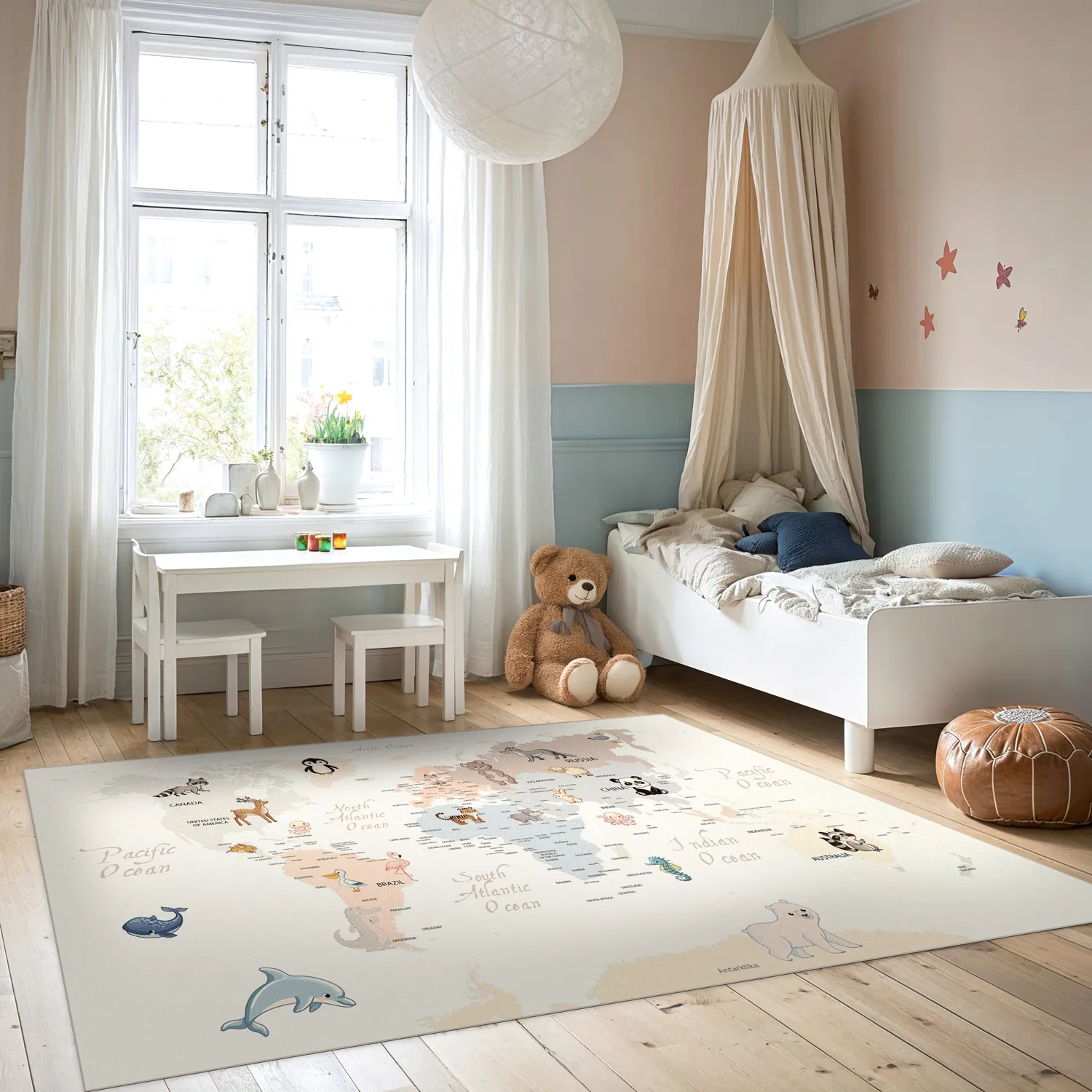 Tapete infantil - Animal Map (bege)