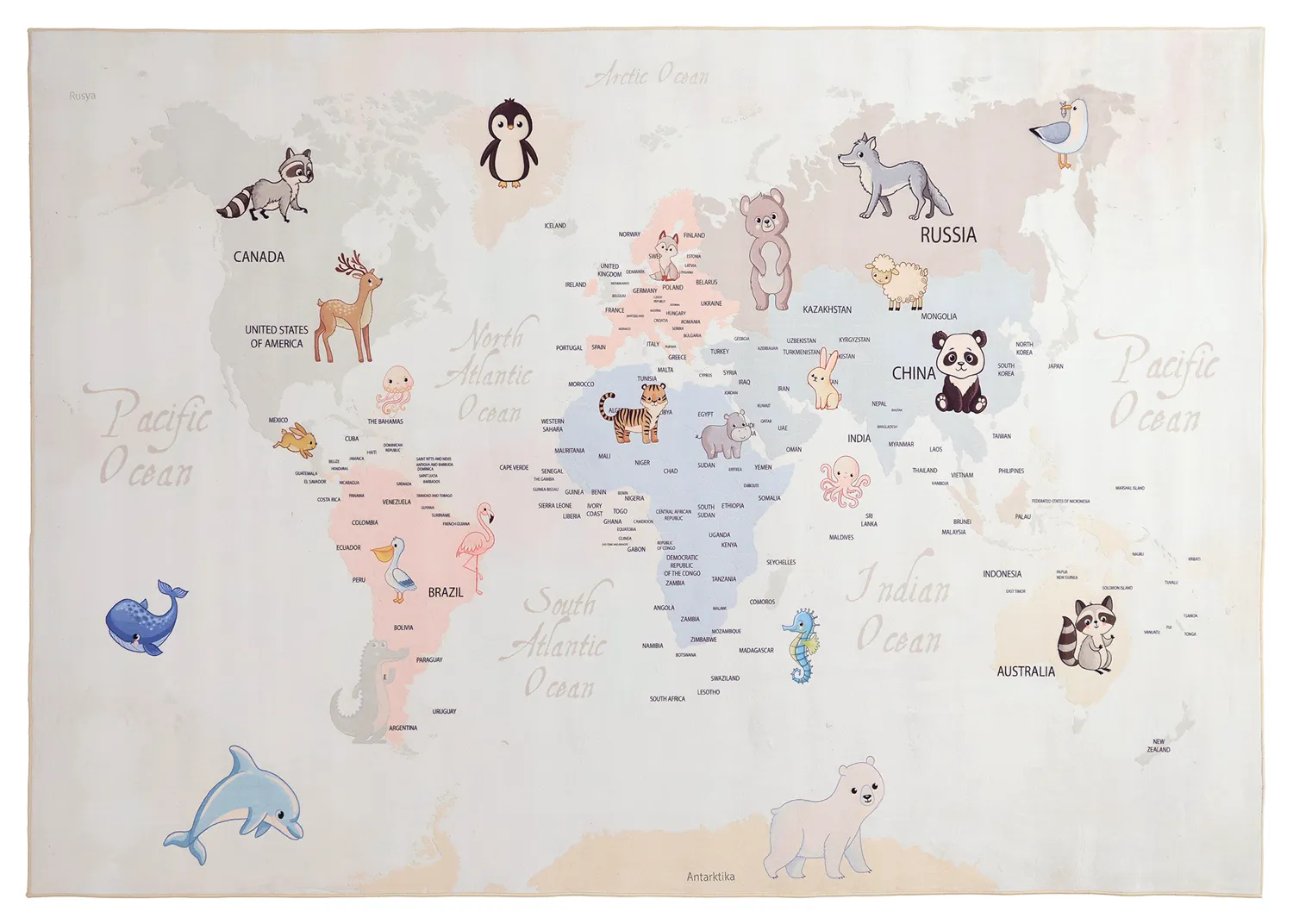 Tapete infantil - Animal Map (bege)