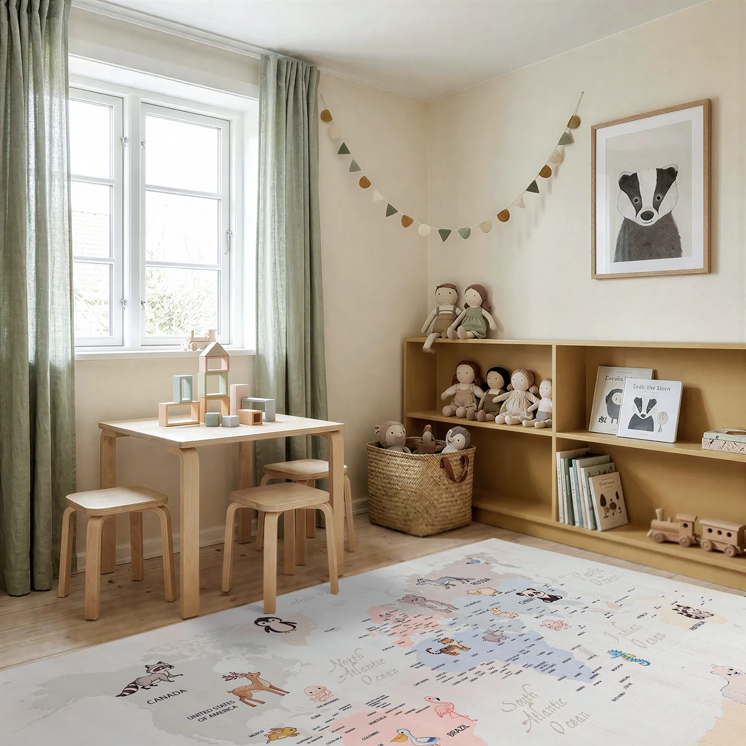 Tapete infantil - Animal Map (bege)