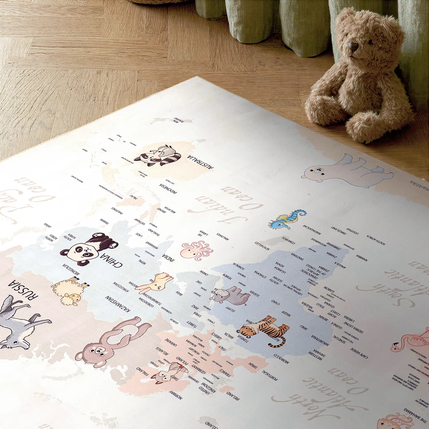 Tapete infantil - Animal Map (bege)