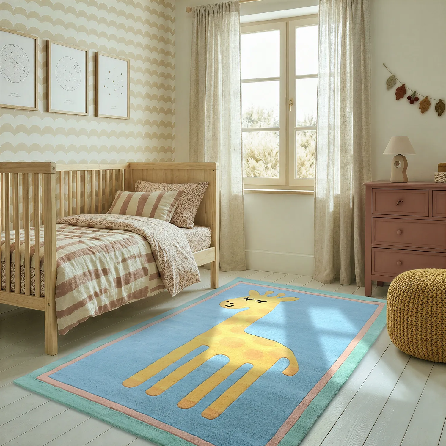 Tapete Infantil - Giraffe Hand Tufted Wool Premium (azul claro/multi)