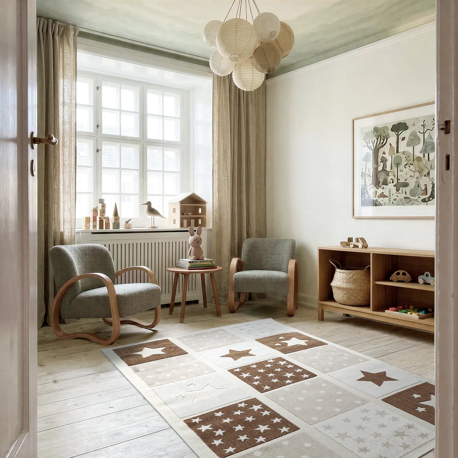 Tapete Infantil - Star Grid (creme/castanho)