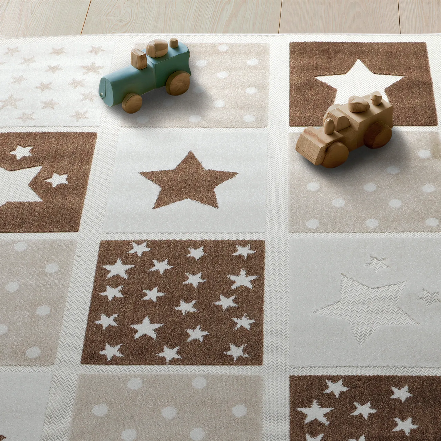Tapete Infantil - Star Grid (creme/castanho)