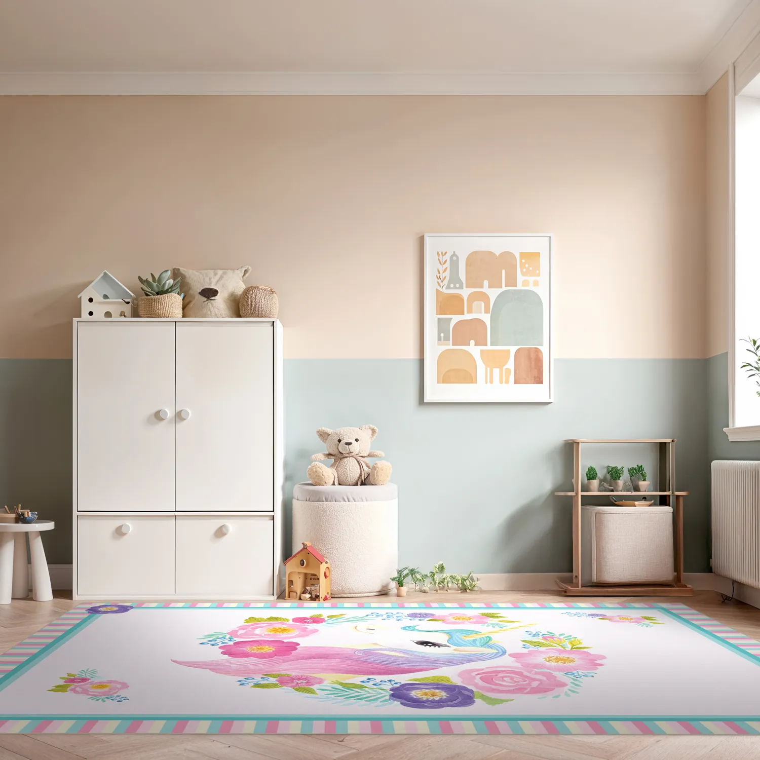 Tapete infantil - Unicorn Flowers (rosa)
