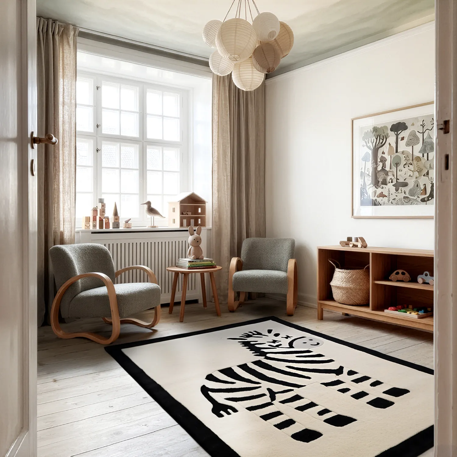 Tapete Infantil - Zebra Hand Tufted Wool Premium (bege/preto)