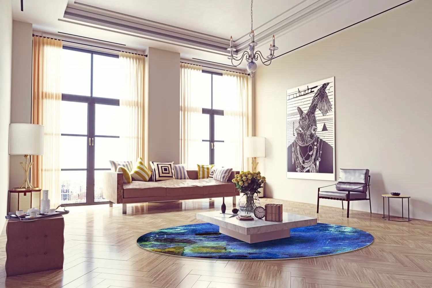 Tapete redondo - Gallo (azul)