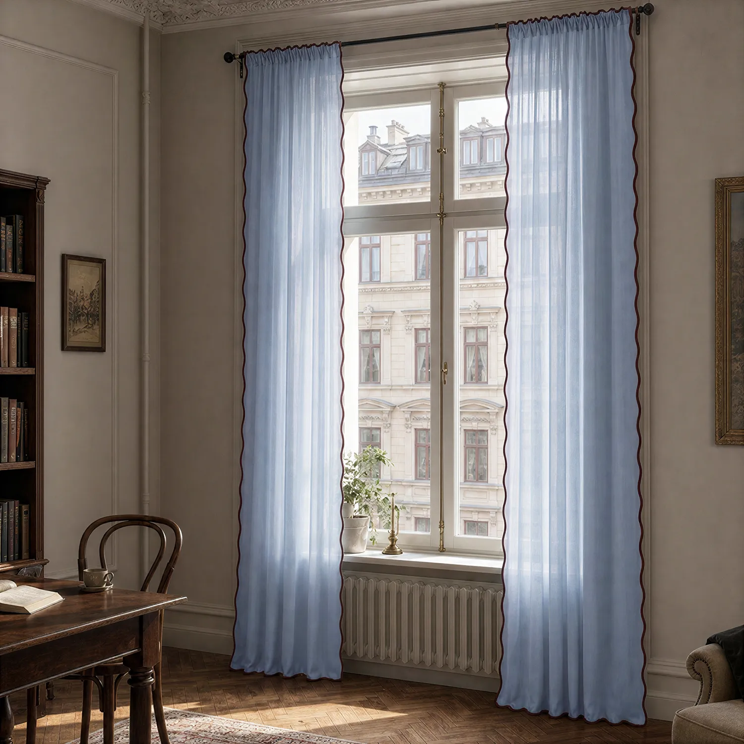 Conjunto de 2 cortinas - Cortina de algodão Yrsa (azul)