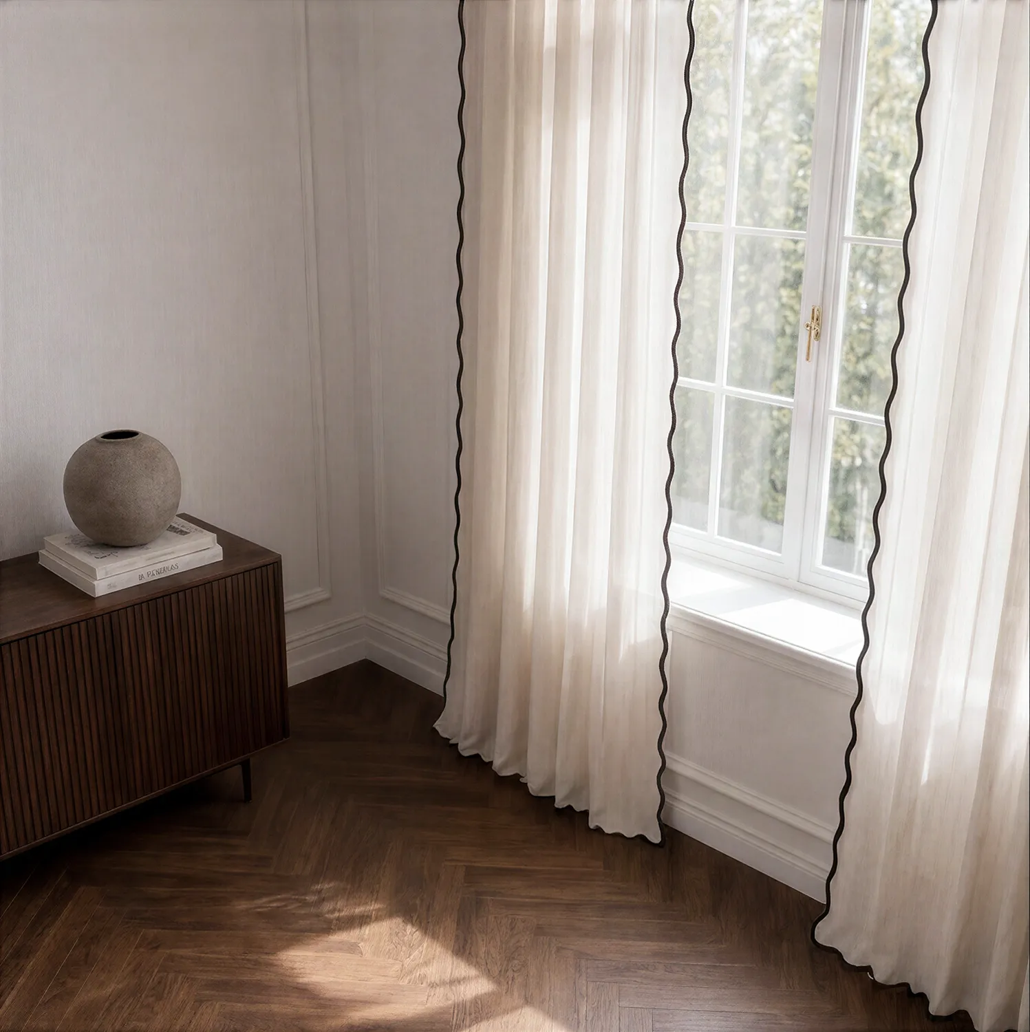 Conjunto de 2 cortinas - Cortina de algodão Yrsa (bege claro)