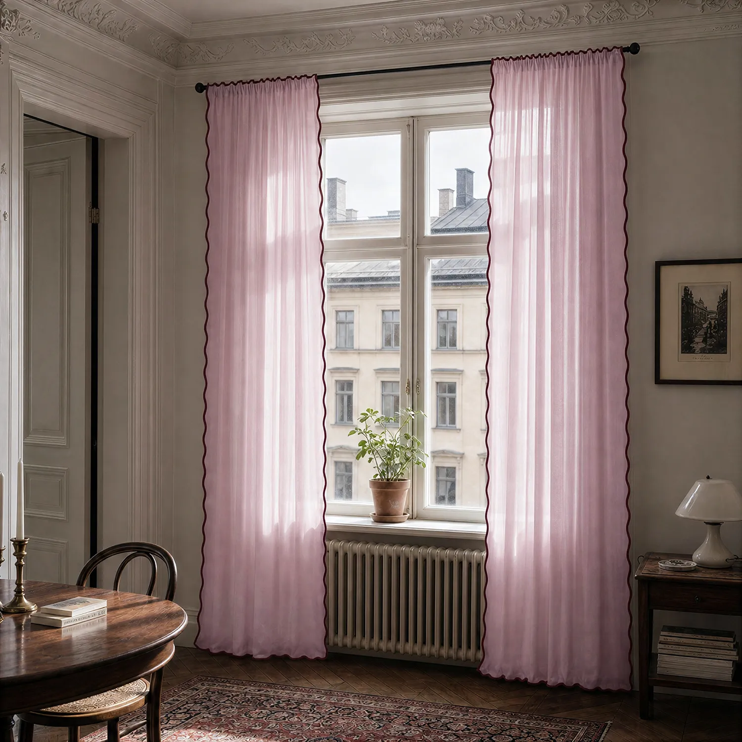 Conjunto de 2 cortinas - Cortina de algodão Yrsa (rosa)